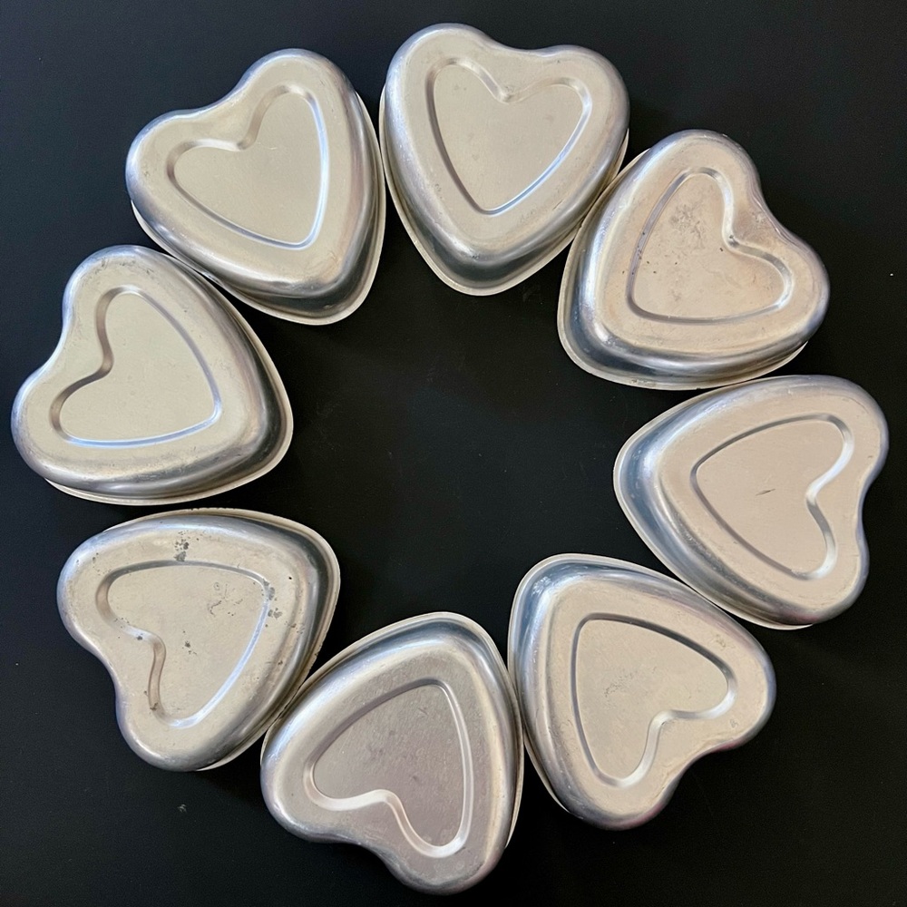 Set of (8) Primitive Vintage Tin Metal Heart Molds 1940’s-1950s